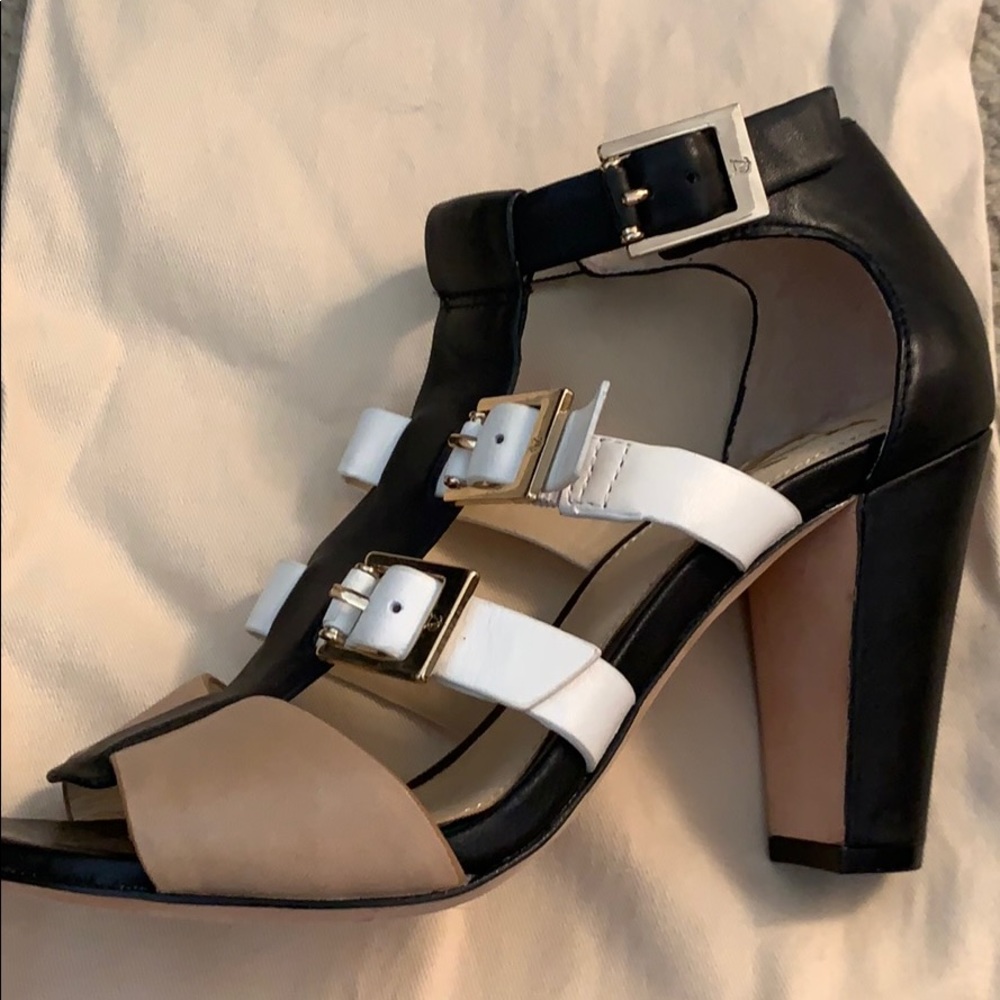 Shoes- Black White and Tan Straps High Heels